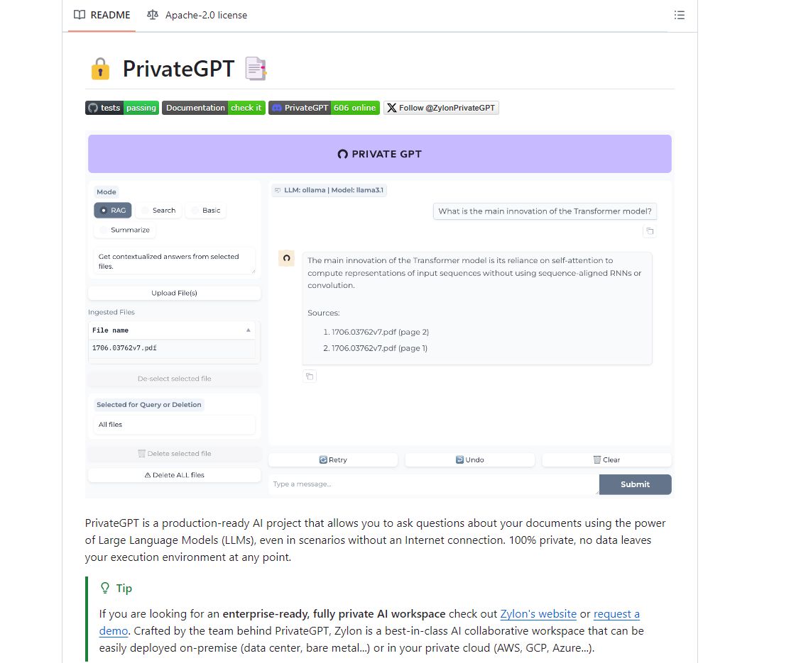 PrivateGPT screenshot